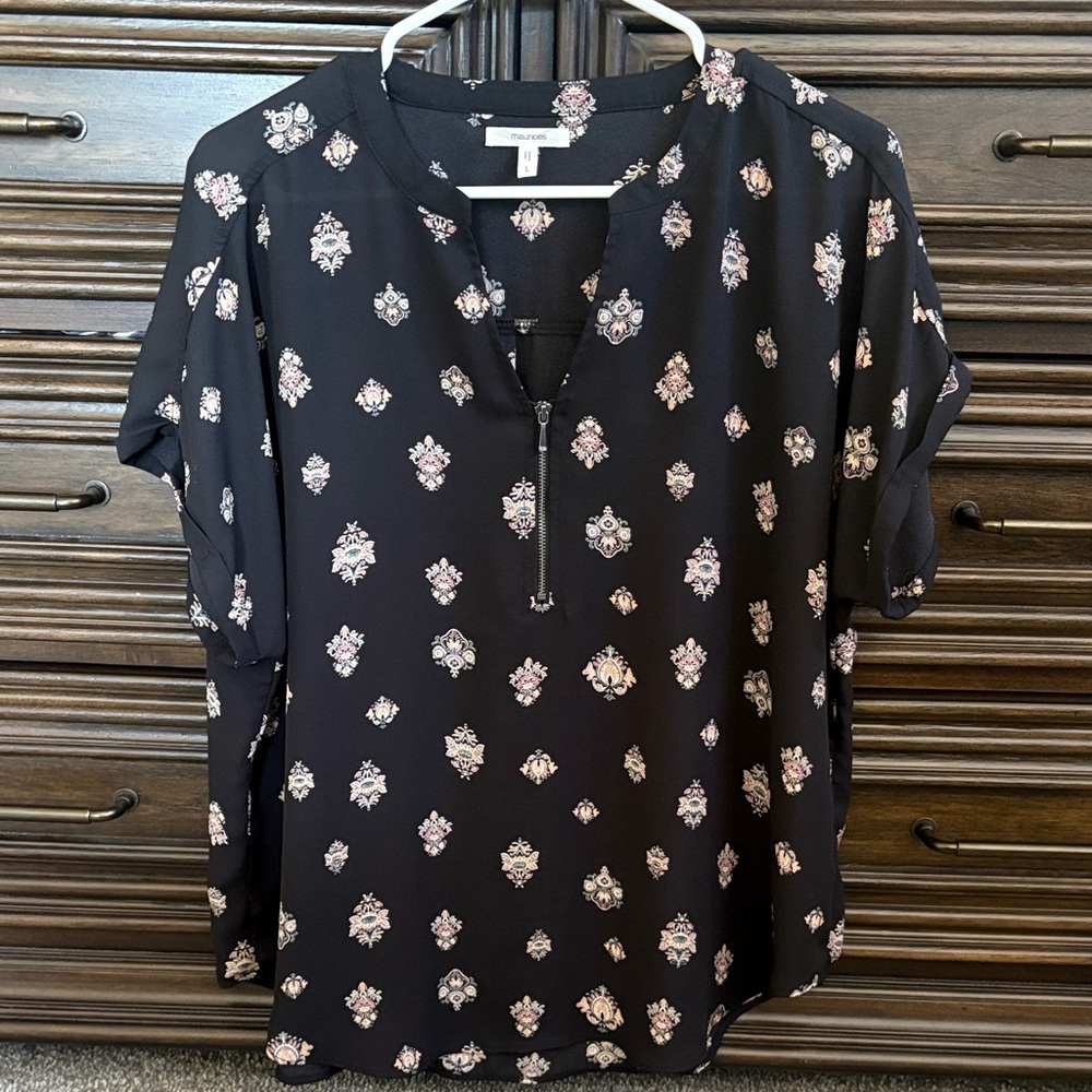 Maurices Black and Pink Patterned Blouse